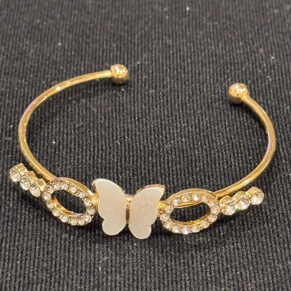 Fashion Jewelry Gold White Butterfly Crystal Open Cuff Bracelet